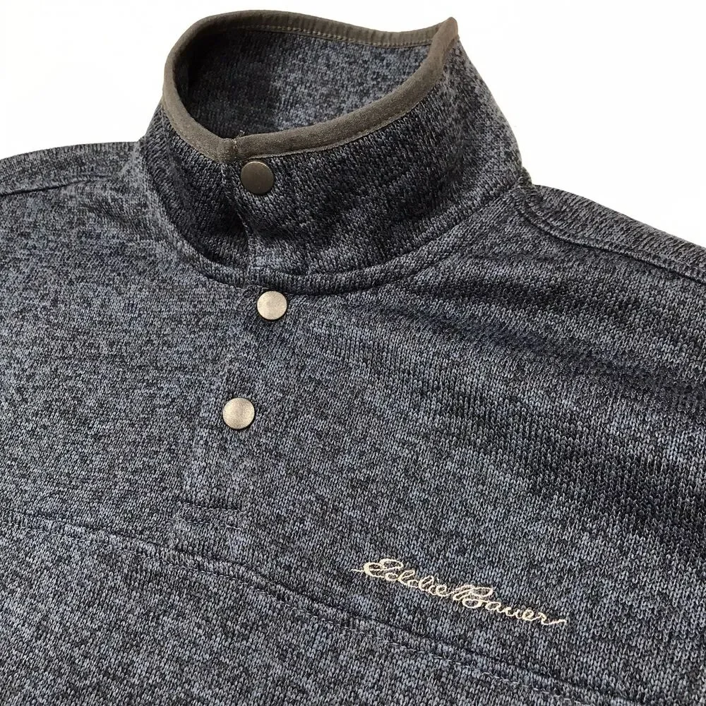 EDDIE BAUER 1/4 Button Fleece Sweater Men M Blue Lined Knit Outdoor Pullover